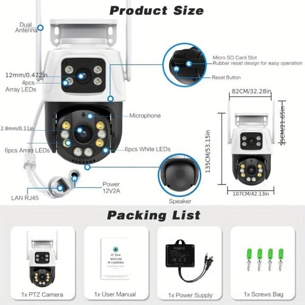 023a4514-6803-11ee-b155-0a580a6928a9.jpg 1Pc 8MP 4K WiFi Security Camera, 2 Lens 4MP Total 8MP 2.4ghz Wireless IP Camera, Video Surveillance For Home Security CCTV Monitor, AI Human Tracking, Color Night Vision, Two Way Audio, Motion Alert, Pan Tilt Rotation Onvif Function, Prevent Rainwater Dam