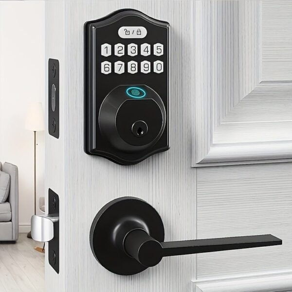 Smart Keyless Entry Door Lock With Electronic Keypad Deadbolt & Lever - Easy Installation & Auto Lock Feature For Front Door Security (Battery Not Included)