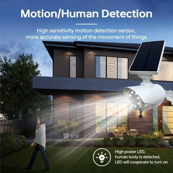 2 Packs, Solar Powered Dummy Camera, Fake Security Camera With LED PIR Motion Sensor Detection Light, Flood Light For Garden, Outdoor, Homes, Office, Shops, Garage