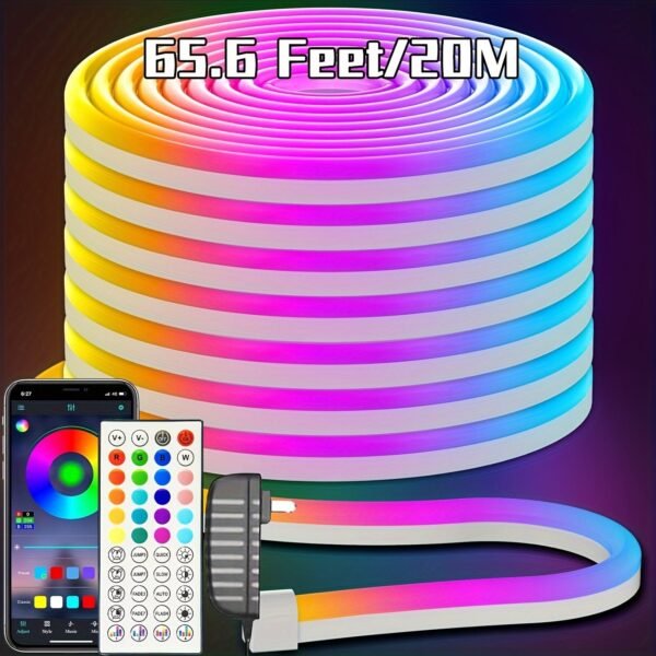 24V LED neon light 50 feet (about 1.9 meters), controlled by application/remote control, flexible LED rope light, multiple modes, outdoor RGB neon light, music synchronization game LED neon light strip suitable for bedrooms and indoor environments