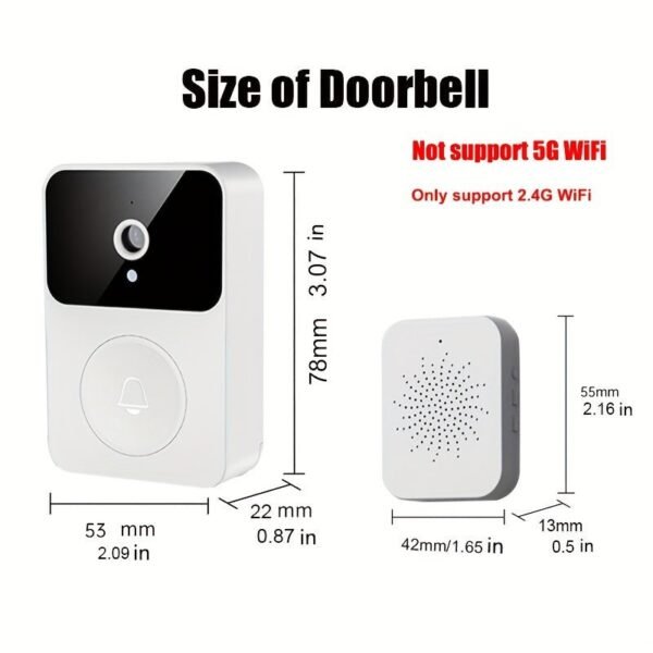 1pc Doorbell Camera Wireless, Intelligent Visual Doorbell Home Intercom HD Night Vision WiFi Rechargeable Security Door Doorbell, 2-Way Calls, Photo, Recording, APP Control, Voice Change Function, Cloud Storage (White) Build-in Battery.