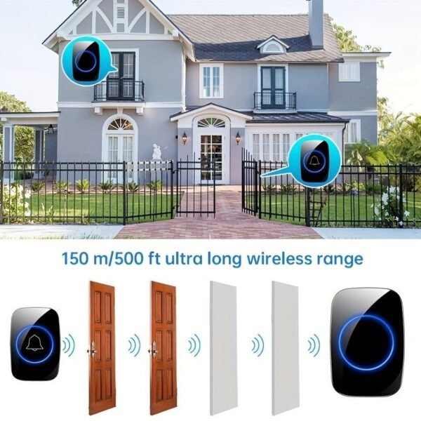 Wireless Doorbell Waterproof Outdoor Smart Home Door Bell Welcome Melodies Chime Kit LED Flash Security Alarm For House