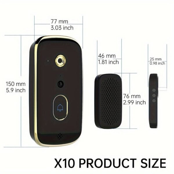 1pc Smart Visual Doorbell X10, Intelligent Visualization WIFI Multifunctional Night Vision Doorbell, 480P Camera Pixel APP Support Video Voice Change Call Function Cloud Storage, PIR Motion Detection Real-time Monitoring, 3600 mah Large Capacity Battery