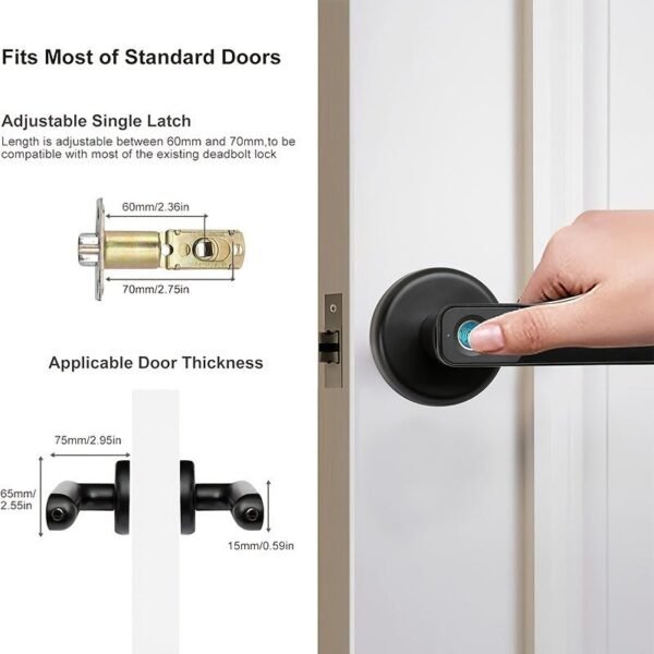 Fingerprint Door Knob, Biometric Door Knob, Passage Mode, Local Storage of Fingerprints, Zinc Alloy, Sturdy and Durable, Black-Battery not included-H01B