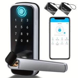 Smart Door Lock, Keyless Entry Door Lock Fingerprint Door Lock With Keypad Digital Door Lock With Handle For Home, Rental, Office And Hotel (Silvery)