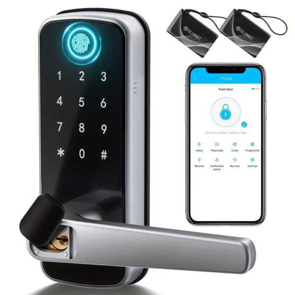 Smart Door Lock, Keyless Entry Door Lock Fingerprint Door Lock With Keypad Digital Door Lock With Handle For Home, Rental, Office And Hotel (Silvery)