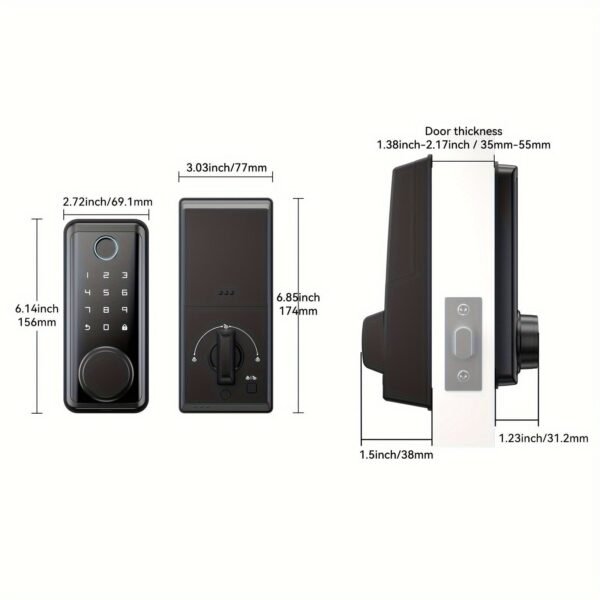 BULIST Smart Lock, Fingerprint Door Lock, Keyless Entry Door Lock, Touchscreen-Backlit Keypad Deadbolt - Tuya APP Full Control, Easy Installation and Programming - Black (Sales only in North America)