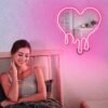 1pc Pink Heart Mirror Neon Signs For Wall Decor, Neon Mirror Lights For Women Girls Room Decor, USB Powered Led Signs For Preppy Room Decor, Pink Party Decor