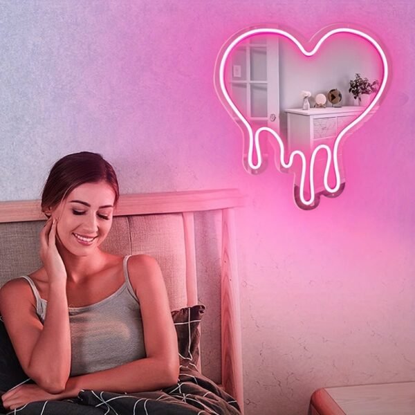 1pc Pink Heart Mirror Neon Signs For Wall Decor, Neon Mirror Lights For Women Girls Room Decor, USB Powered Led Signs For Preppy Room Decor, Pink Party Decor