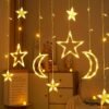 1 set of 12 pieces twinkling LED curtain string lights star and moon string star moon lights Ramadan Christmas decoration lights suitable for wedding Valentine's Day home garden bedroom outdoor indoor wall decoration