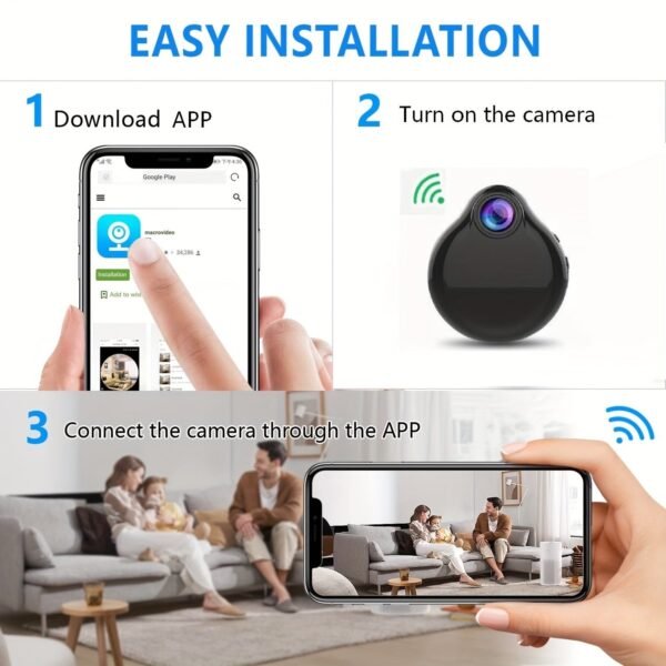1pc HD 1080p Smart Wireless WIFI Home Mini 360° Degrees Camera, Smart App Control And The Viewing Angle Can Be Adjusted 360-degrees, HD Infrared Night Vision Two-way Audio, Mobile Phone Remote Control, Indoor Home Baby Cam Pets Monitor. Includes Battery,