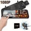 Car Rearview Mirror Camera, 9.66" Dual 1080P IPS Full Touch Screen Waterproof Front And Rear Cameras, Parking Assist And Monitor, Night Vision, 160° Viewing Angle, Split Screen Display With 8GB Memory Card
