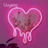 1pc Pink Heart Mirror Neon Signs For Wall Decor, Neon Mirror Lights For Women Girls Room Decor, USB Powered Led Signs For Preppy Room Decor, Pink Party Decor