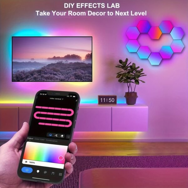 6pcs Music Sync Hexagon Lights - Smart APP And Remote RGB Wall Light Hexagonal Modular Light Honeycomb Shape Panels LED Lights For Bedroom And Study Decor