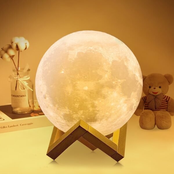 6036f25cd2e6cad987a7bb0ed9bc0a40-1.jpg Moon Lamp 2024 Upgraded 128 Colors With Timing Moon Night Light For Adults, Gifts For Women Men, Remote Touch Control And USB Rechargeable Wooden Stand 5.9 Inches