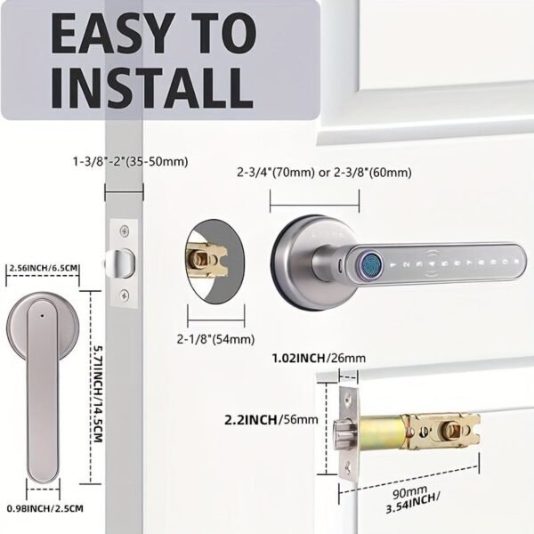 Smart Door Knob, Fingerprint Door Lock Smart Lock Biometric Door Lock Fingerprint, NO APP, Black And Silvery, Great For Bedrooms, Cloakroom, Apartments Offices, Hotels