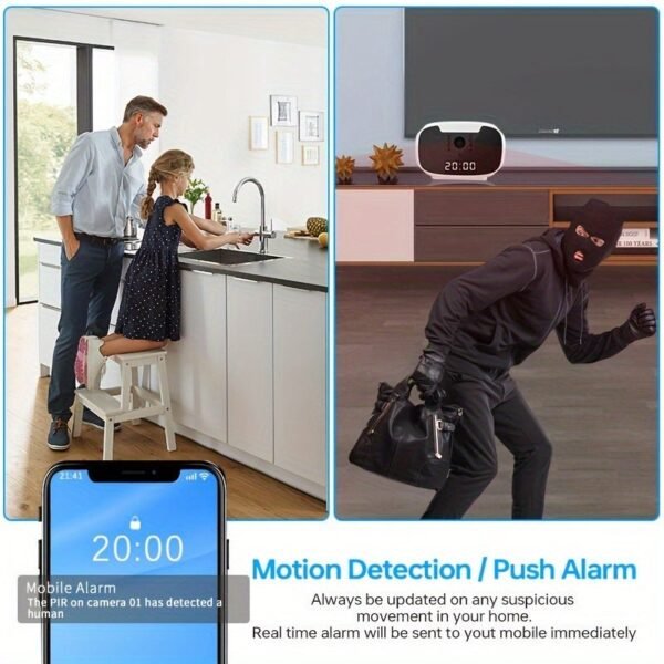 2MP Wifi Security Camera, For Indoor And Home Security, Clock Camera, Temp Showing, 2 Way Audio, Motion Detection, 1080P Night Vision, App Online Viewing, Without SD Card