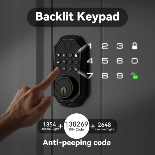 Fingerprint Smart Lock, Keyless Entry Lock, Fingerprint Deadbolt Lock - Backlit Keypad, One-Time Pin Code, Auto Lock Enable Or Disable, Voice Prompt, Long Battery Life, Easy To Install And Programm (Sales Only In North America)