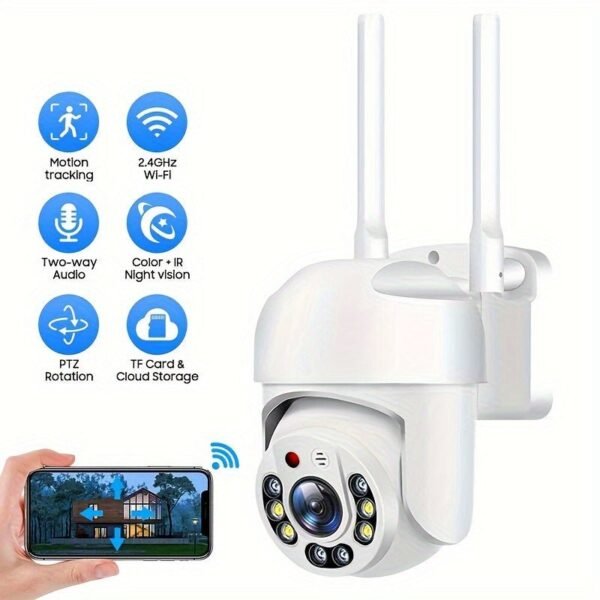 Outdoor Wifi Security Waterproof PTZ Auto Tracking Audio CCTV Surveillance 360 IP Camera, Day & Night Full Color, AI Humanoid Motion Detection, Two-way Voice Intercom, 360 Degree Panoramic Surveillance, 2.4GHz Security Camera Smart Home Security Camera