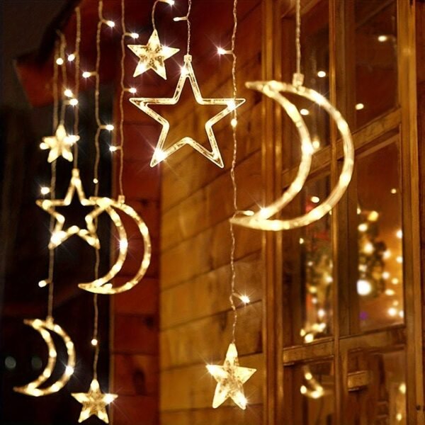 1 set of 12 pieces twinkling LED curtain string lights star and moon string star moon lights Ramadan Christmas decoration lights suitable for wedding Valentine's Day home garden bedroom outdoor indoor wall decoration