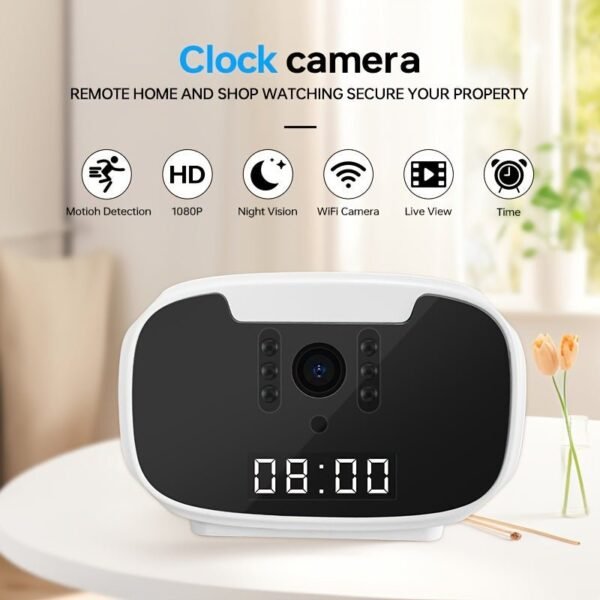 2MP Wifi Security Camera, For Indoor And Home Security, Clock Camera, Temp Showing, 2 Way Audio, Motion Detection, 1080P Night Vision, App Online Viewing, Without SD Card