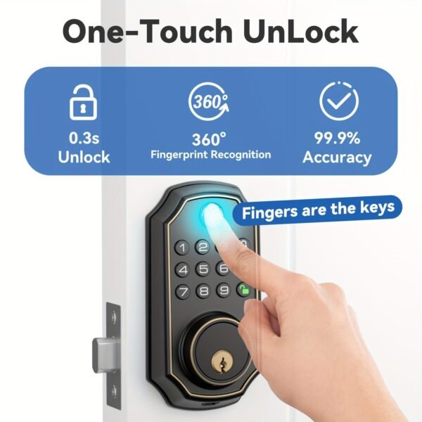 Fingerprint Smart Lock, Keyless Entry Lock, Fingerprint Deadbolt Lock - Backlit Keypad, One-Time Pin Code, Auto Lock Enable Or Disable, Voice Prompt, Long Battery Life, Easy To Install And Programm (Sales Only In North America)