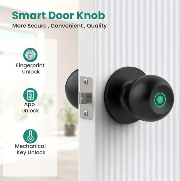 Smart Door Knob, Fingerprint Door Lock Smart Lock Biometric Door Lock Fingerprint Door Knob With App Control, Suitable For Bedroom, Cloakroom, Apartments Offices, Hotels - S10Y