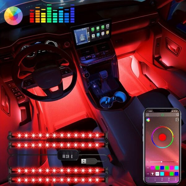 4pcs Interior Car Lights, Car LED Lights, Car Accessories, Smart APP Control With Remote Control, Music Sync Color Change, RGB Inside Car Lights With DIY Mode And Music Mode, DC 12V For Home Decor Living Room, Halloween, Christmas Decor, Car Accessories,