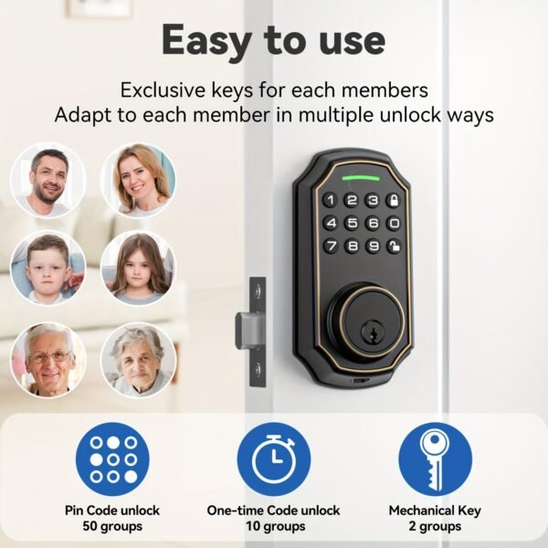 BULIST Smart Deadbolt Door Lock, Pin Code Unlock - One-time Codd Unlock - Mechanical Key Unlock, Keyless Entry Door Lock With Backlit Keypad And Auto-Lock Enable Or Disable, Voice Prompt, Easy To Install And Programming, Long Battery Life (only In North A