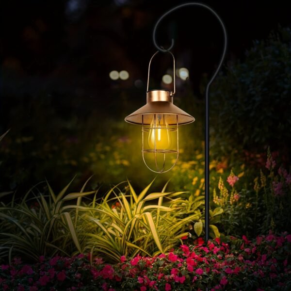 Outdoor Lanterns With Solar Power, Hanging Solar Lights Outdoors, Metal Waterproof Solar Lights With Warm White Edison Bulbs For Fence/garden/yard/porch Decoration