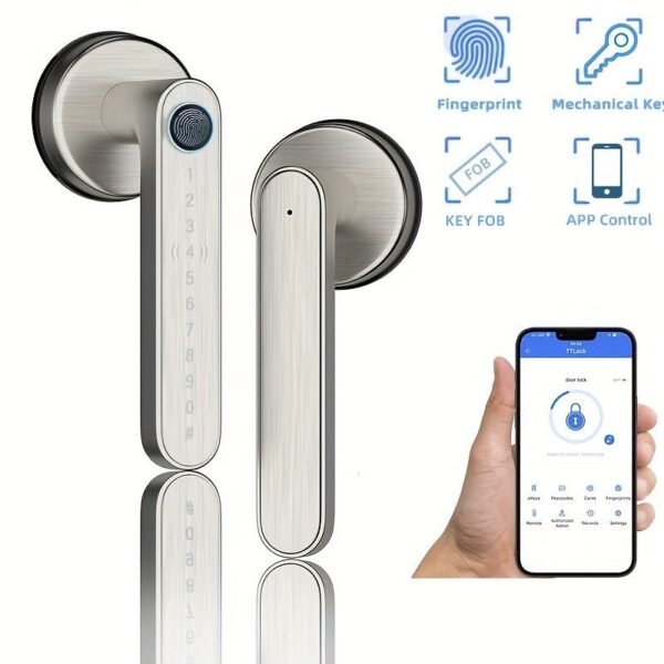 Smart Fingerprint Door Lock Waterproof Door Lock APP/Code/Key Card/Key 5-1 Unlock Way Gift For Birthday/Easter/President's Day (Battery Included)
