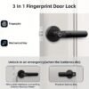 Fingerprint Door Knob, Biometric Door Knob, Passage Mode, Local Storage of Fingerprints, Zinc Alloy, Sturdy and Durable, Black-Battery not included-H01B