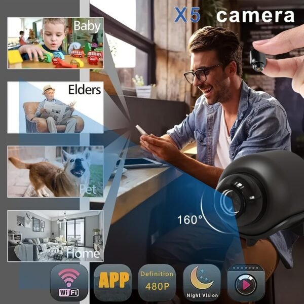 WiFi Surveillance Camera 2.4G Monitor Night Vision Motion Detection Camera Family Security Camera Monitoring Wide-angle Detection IP Camera (not Including SD Card) Without Battery, Christmas、Halloween、Thanksgiving Day Gift