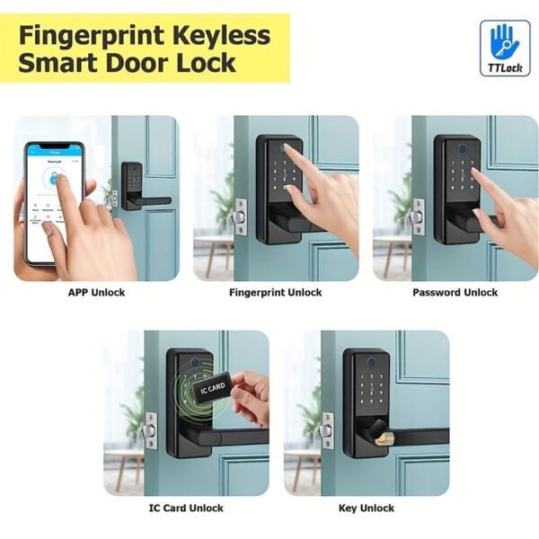 Touch Screen Half Panel Lock TTLOCK-TH04T 5-in-1 Keyless Entry Door Locks, Smart Door Lock Fingerprint Door Lock Keypad Door Lock