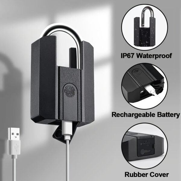 Heavy-duty Fingerprint Padlock With Application - Waterproof Biometric Smart Lock, With Key, Suitable For Warehouses, Fences, Outdoor Doors, Rechargeable Smart Padlock