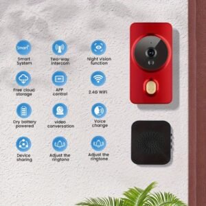 1pc Smart Wireless Doorbell, Smart 2.4G WIFI Video Doorbell, Tuya APP Smart System Control, Two-Way Intercom, Night Vision Function, Video Conversation, Family Helper (Delivered Without Battery)