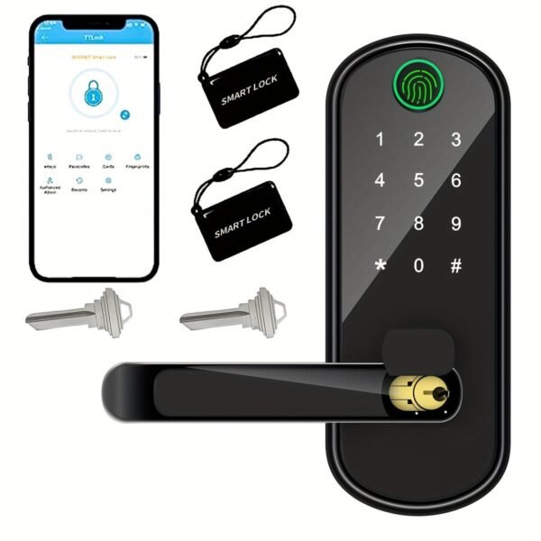 Smart 5 In 1 Door Lock With Handle Biometric Technology Storage Memory Function