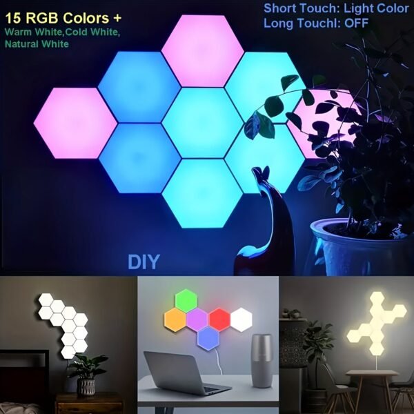 Hexagonal Light Sound Control Light Smart DIY Hexagonal Wall Light Smart Application Control Dual Control LED Light Wall Panel and Usb power Supply for Office Bedroom Games Room Decoration with a Variety of Bright Color Mode Unlimited Creativity Make Grea