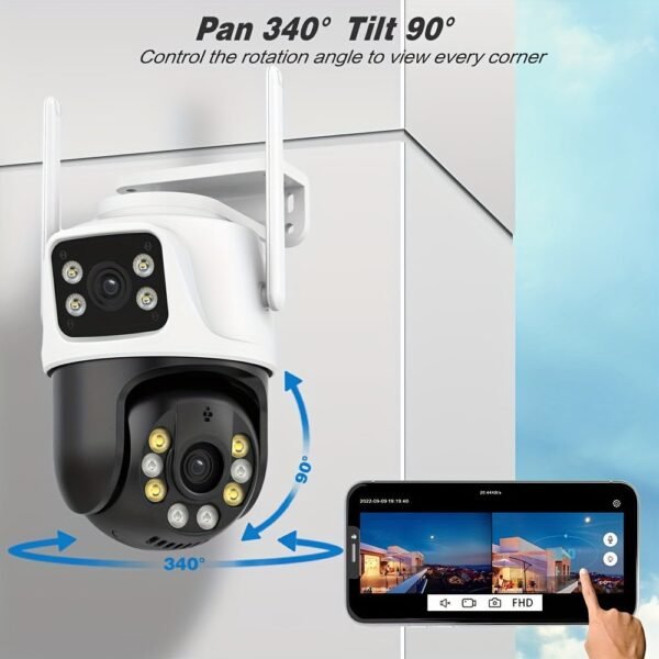c59e3f08a7919db6ca62a07c5de72943.jpg 1Pc 8MP 4K WiFi Security Camera, 2 Lens 4MP Total 8MP 2.4ghz Wireless IP Camera, Video Surveillance For Home Security CCTV Monitor, AI Human Tracking, Color Night Vision, Two Way Audio, Motion Alert, Pan Tilt Rotation Onvif Function, Prevent Rainwater Dam