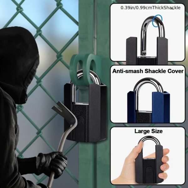 Heavy-duty Fingerprint Padlock With Application - Waterproof Biometric Smart Lock, With Key, Suitable For Warehouses, Fences, Outdoor Doors, Rechargeable Smart Padlock