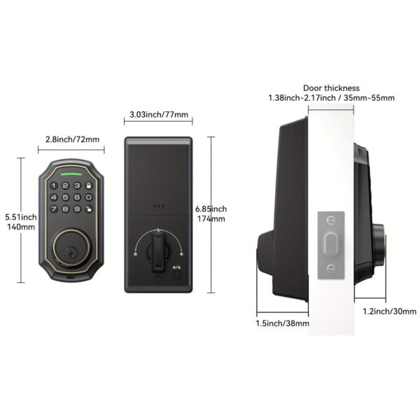BULIST Smart Deadbolt Door Lock, Pin Code Unlock - One-time Codd Unlock - Mechanical Key Unlock, Keyless Entry Door Lock With Backlit Keypad And Auto-Lock Enable Or Disable, Voice Prompt, Easy To Install And Programming, Long Battery Life (only In North A