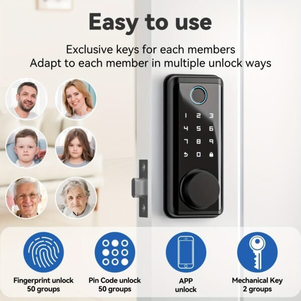 BULIST Smart Lock, Fingerprint Door Lock, Keyless Entry Door Lock, Touchscreen-Backlit Keypad Deadbolt - Tuya APP Full Control, Easy Installation and Programming - Black (Sales only in North America)